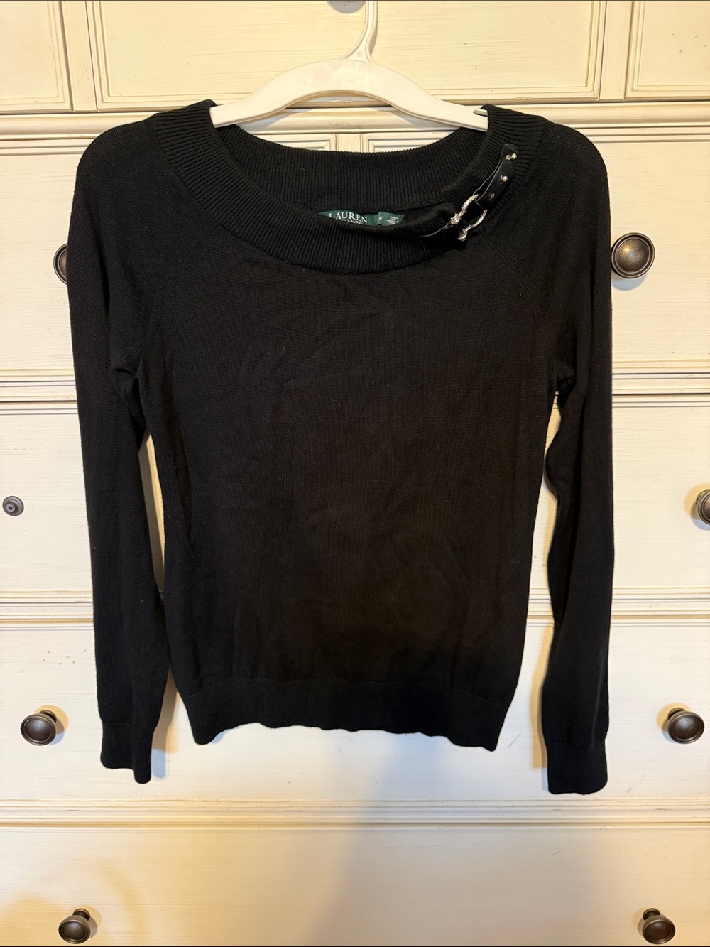 Ralph Lauren Black Boatneck Sweater with Buckle Detail